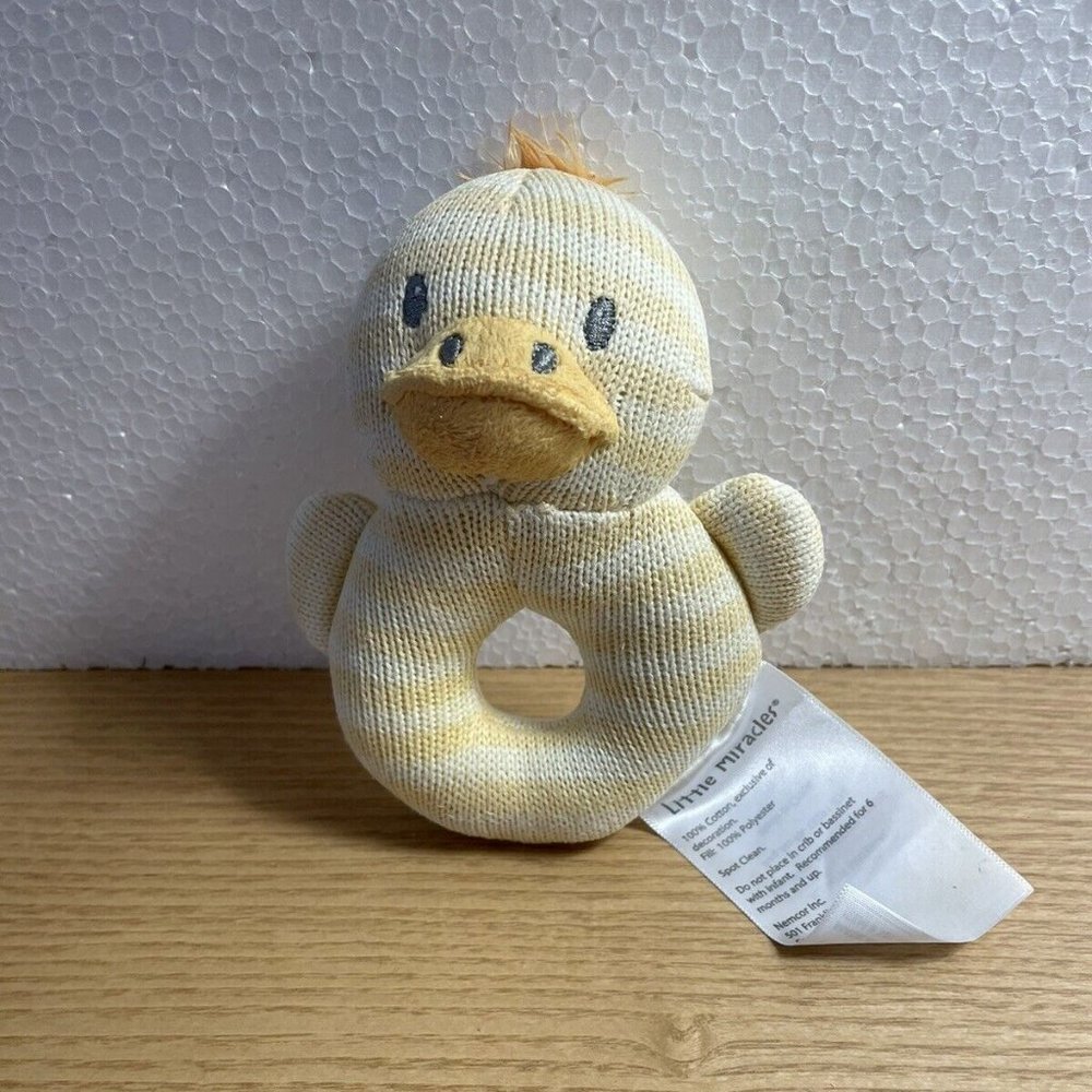 Little Miracles Rattle Plush Baby Chick Duck Yellow Knit Stuffed Animal Lovey